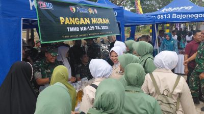 Antusiasme masyarakat mewarnai pembukaan Program TNI Manunggal Membangun Desa (TMMD) ke-129 Tahun Anggaran 2026 di Kecamatan Kedungadem, Kabupaten Bojonegoro, Rabu (15/7/2026).